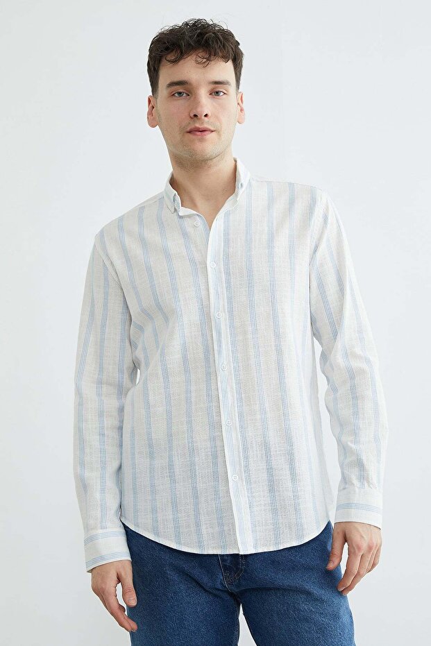 Striped Linen Look Shirt