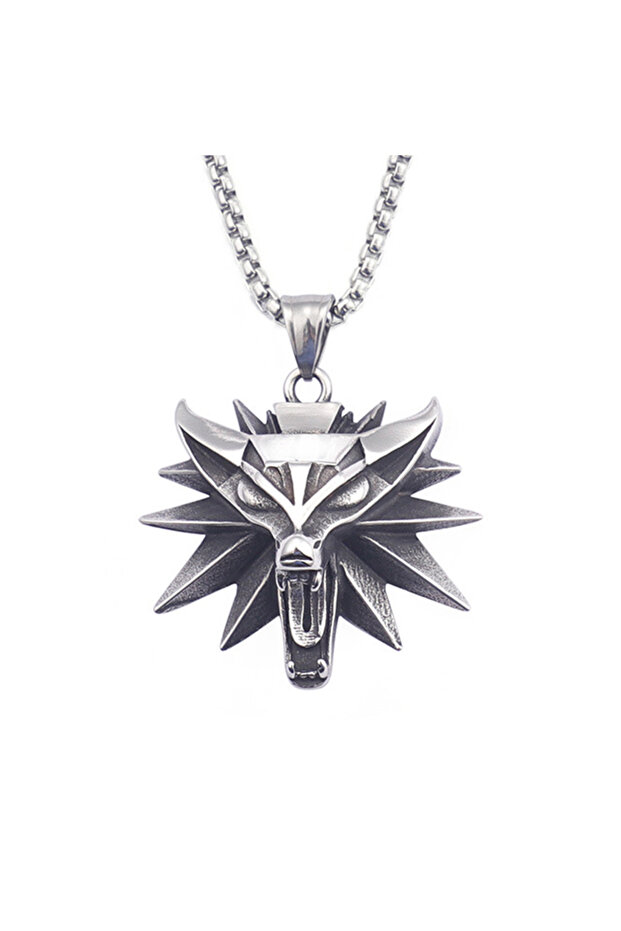 60cm Chain Stainless Steel Wizard 3 Wolf Head Men's Pendant Retro Medieval Geralt of Rivia Necklace
