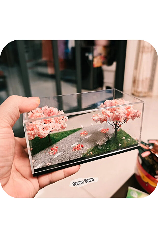 Cherry Blossom Scene 1:64 Cherry Blossom Scene Acrylic Display Box Home Decor Stand Mini Ornament Sh