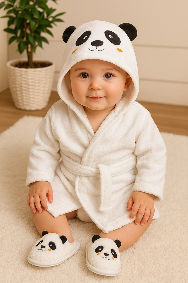 100% Cotton Baby Kids 0-2 Years Old Towel Bathrobe Slippers Set of 3