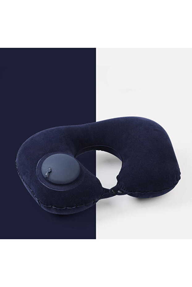 Navy Blue Inflatable Portable U-shaped Neck Pillow Pillow That Can Be Stored And Self Filled Suitabl