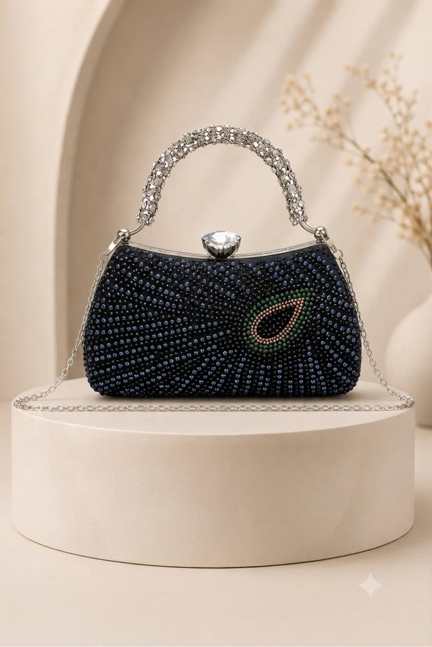 Stone Pattern Special Model Evening Dress Bag with Stone Handles, Pearl Stone Evening Dress Stylish Bag