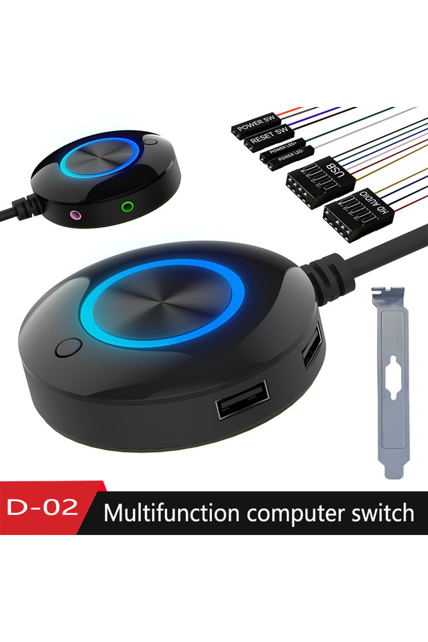 زر تشغيل خارجي لسطح المكتب باللون الأسود بطول 1.8 متر مع منفذ USB مزدوج وصوت، زر تشغيل خارجي لسطح المكتب