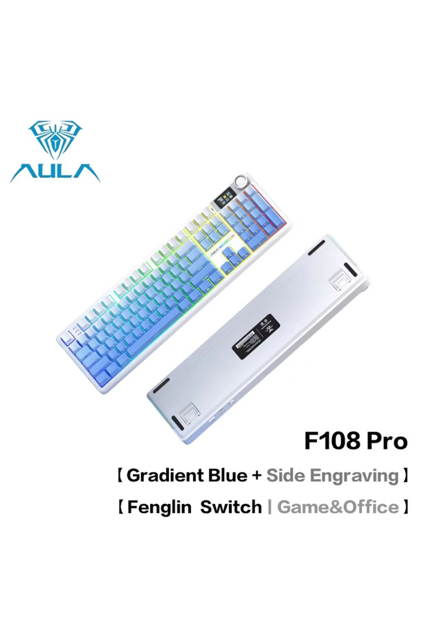 F108 Pro Blue AULA F108Pro/F108 اتصال بلوتوث لاسلكي ثلاثي الأوضاع، شاشة متعددة الوظائف، G