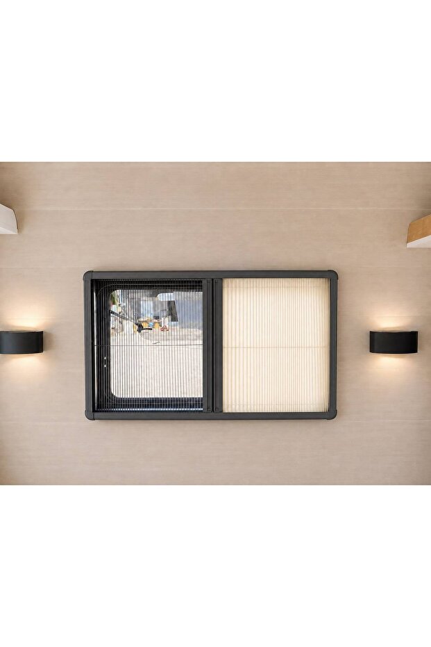 KARAVAN PERDESİ VE SİNEKLİĞİ İKİSİ BİR ARADA ÇİFTLİ PLİSE CAM PERDESİ 55X95 ANTRASİT