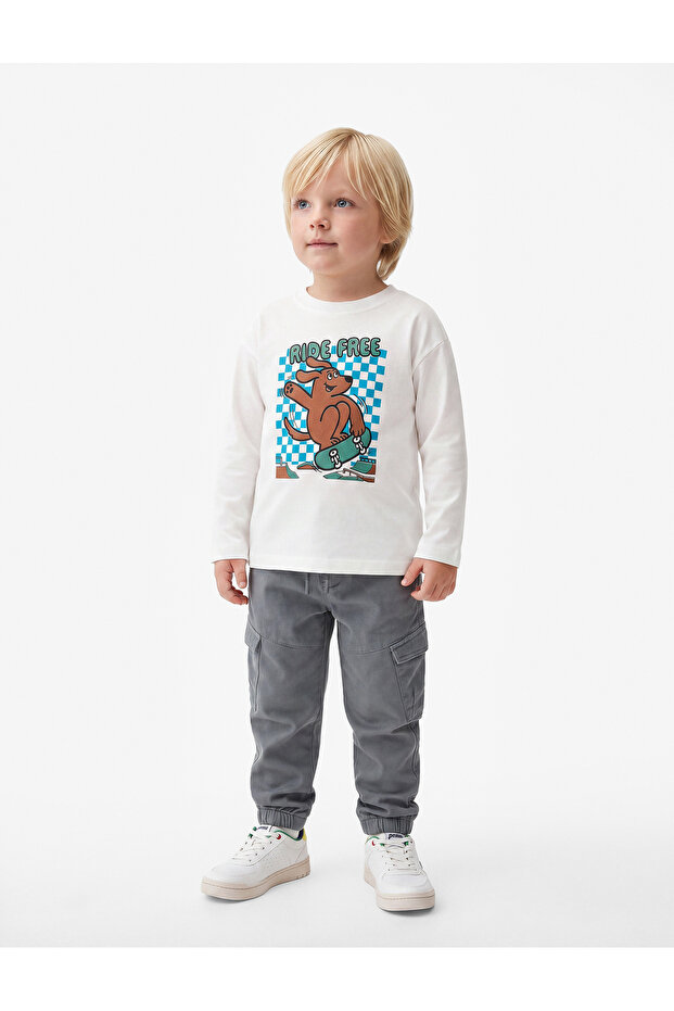 Cotton Dog Print Crew Neck Long Sleeve T-Shirt