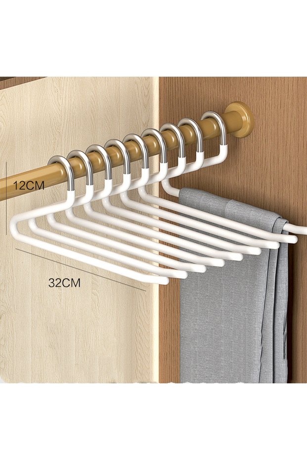 5pcs White 10/5pcs Stainless Steel Pants Hanger Non-slip Pants Rack Household Non-trace Hanging Pant