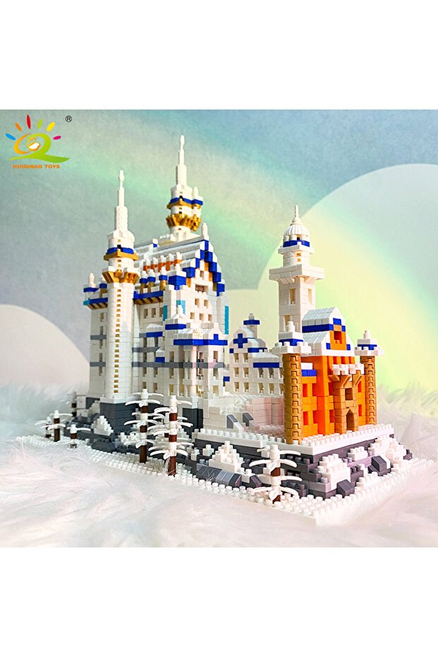 no box HUIQIBAO 3000pcs Swan Stone Castle Architecture Model Micro Building Blocks City Street View