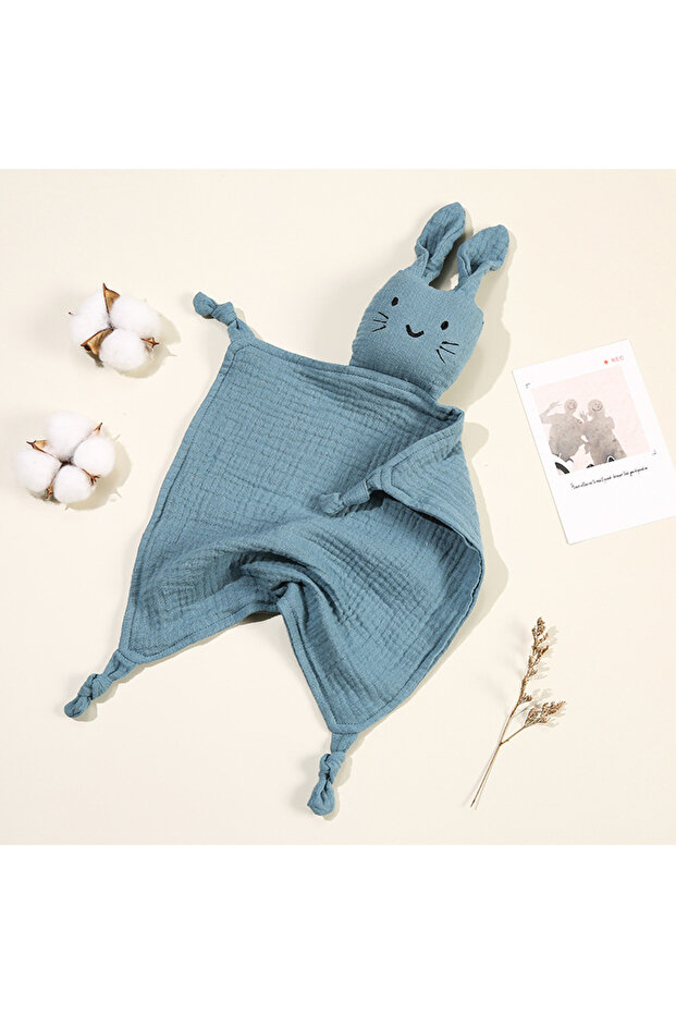 Light blue Baby Cotton Muslin Comfortable Blanket Cute Cat Doll For Infant Kids Sleep Appease Towel