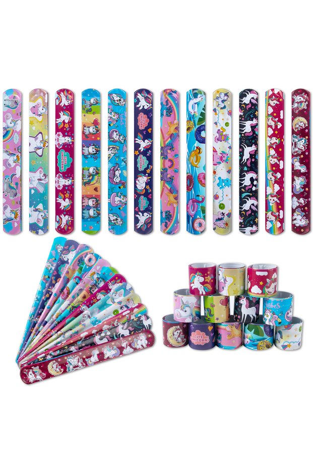 style D 10pcs Cartoon Slap Bracelets Unicorn Dinosaur Mermaid Pat Ring Bracelets Slap Band Toy For B