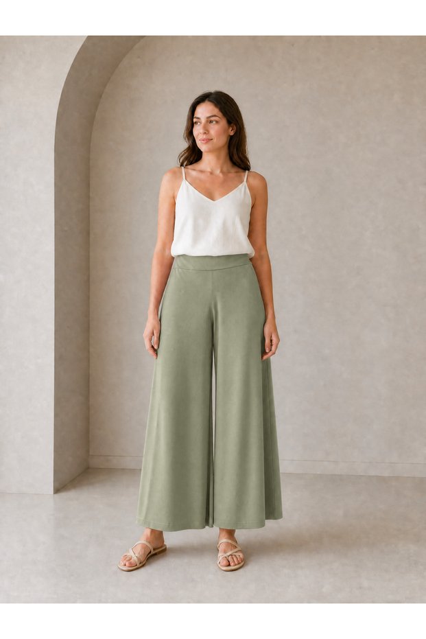 Plus Size Viscose Combed Cotton Flexible Waist Elastic Skirt Trousers Wide Leg Comfortable Fit Hijab Compatible L-Xl-2Xl