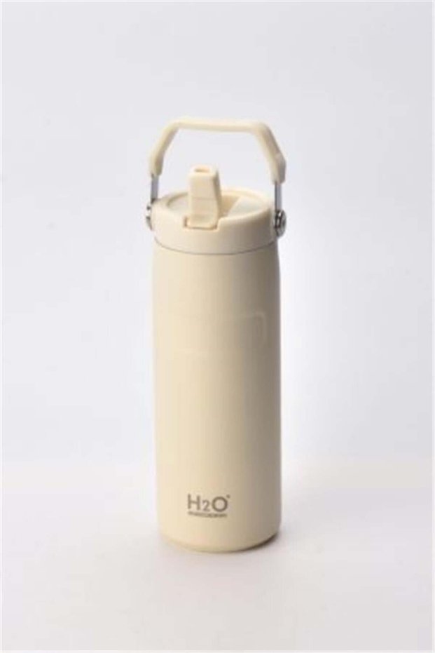 Stainless Steel Thermos Flask with Straw 480 ml White – Double Wall Leak-Proof Hot and Cold Water Bottle with Carrying Handle