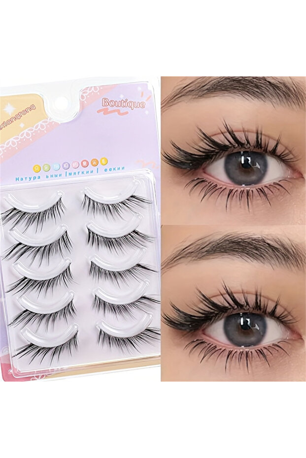 18mm C Black & Silver 5 Pairs of Fairy's False Eyelashes - Thick and Natural Appearance, C-Curl, 10-