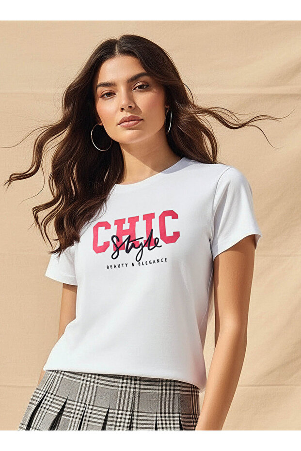 Cotton T-shirt with Print and Embroidery