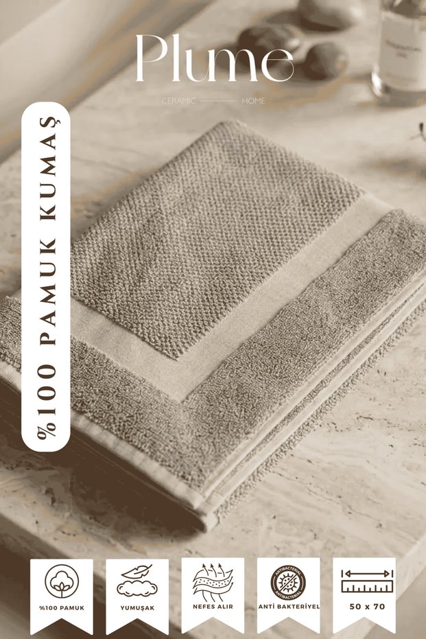 Plumehome Set of 2 Dowry Bags, Guest 100% Cotton Stone Color Foot Towel Bath Mat Set 50X70