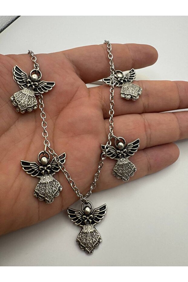 5-Piece Antique Winged Cupid Women's Necklace – with 60 cm Chain, Elegant and Unique Design