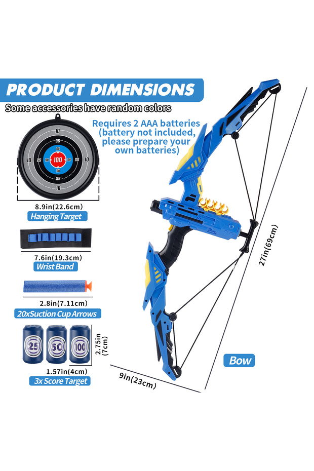 Blue Bow Kids Soft Dart Archery Set with LED Lights Indoor Outdoor Sports Gift for Boys And Girls. H