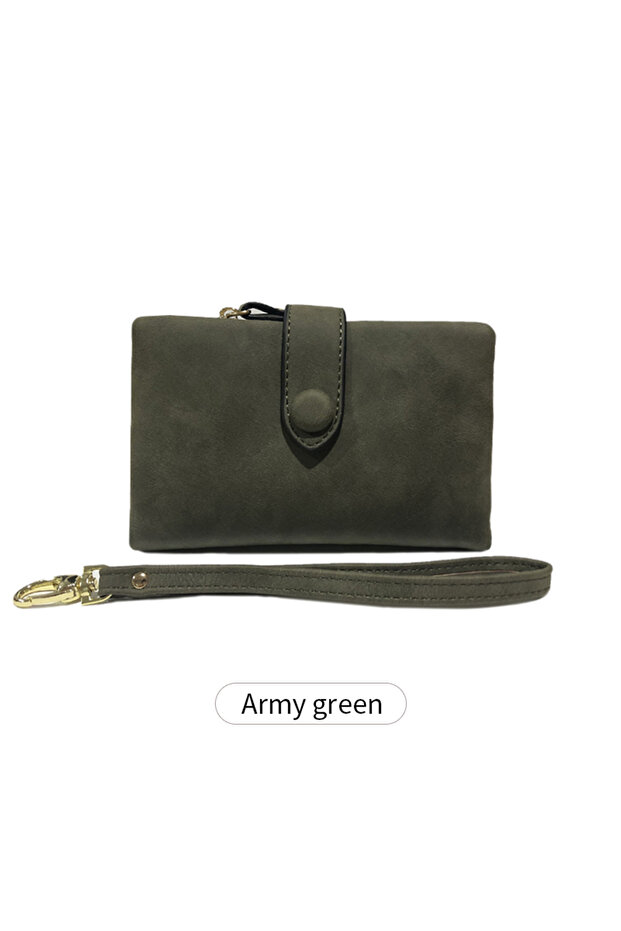 R855-Armygreen Women's short frosted wallet Korean version student small fresh cute Tri-fold multi