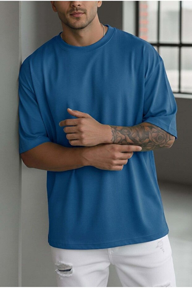 Men's Indigo Basic Plain Unprinted Oversize Salas T-Shirt