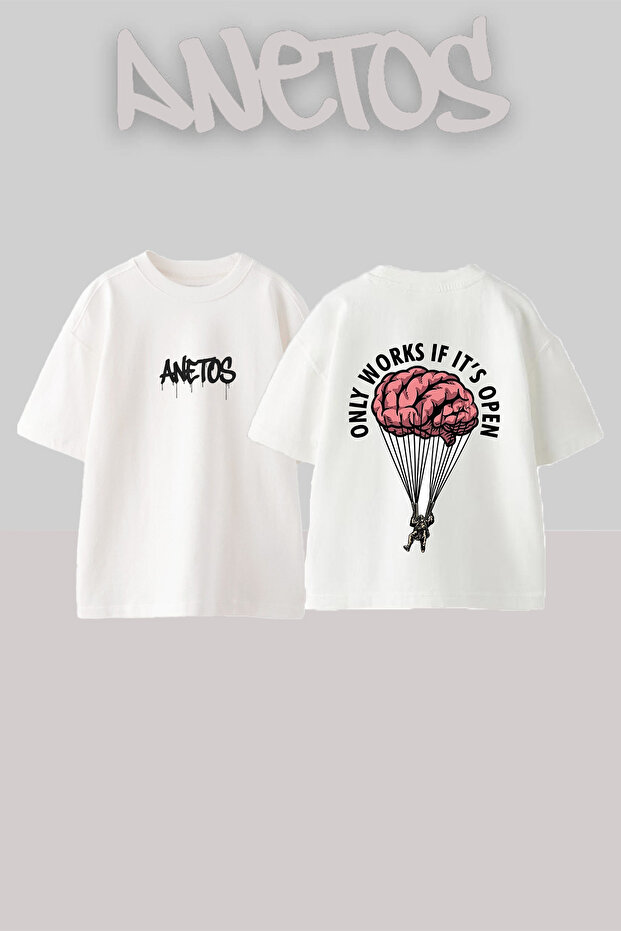 Brain Parachute Design Back Printed Cotton White Oversize T-Shirt