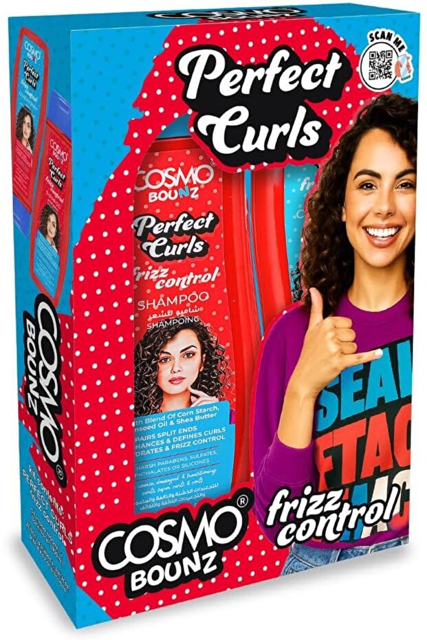 Cosmo Bounz Hair Care Kit Perfect Curls Frizz Control Shampoo & Conditioner 400ml 2 Pieces Gift Set
