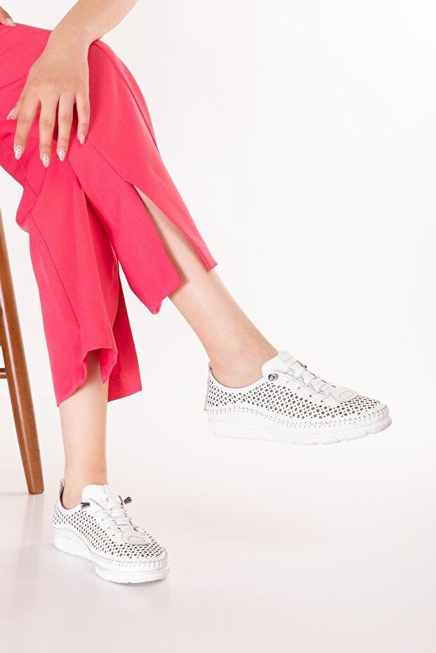 Genuine Leather Laser Perforated Comfortable Summer Shoes Ars.311 White