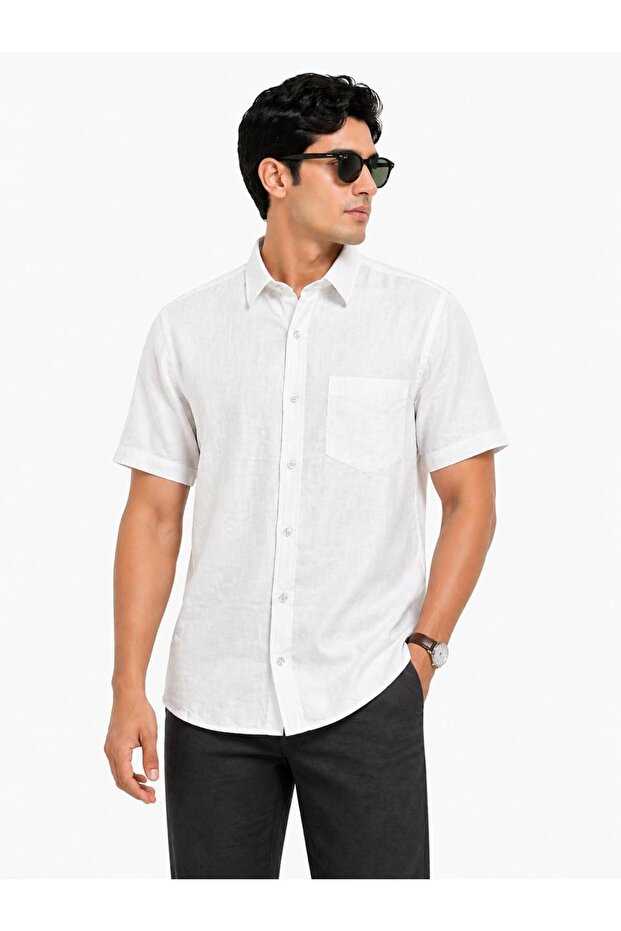 Men’s Linen Short Sleeve Shirt – Breathable Summer Casual Shirt – Lightweight Cotton Linen Blend