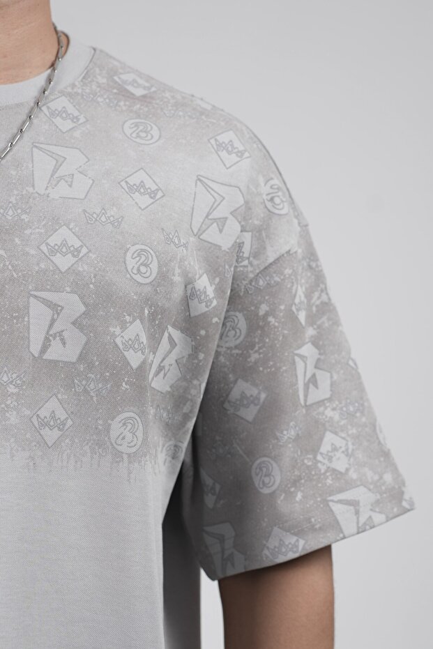 Oversize Logo Printed Crew Neck Basic T-Shirt - 5