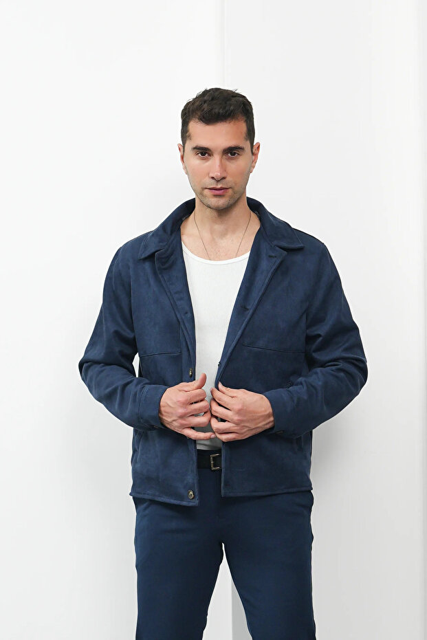 Button Detailed Suede Jacket