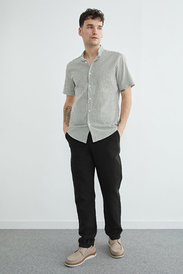 Elastic Waist Muslin Fabric Trousers