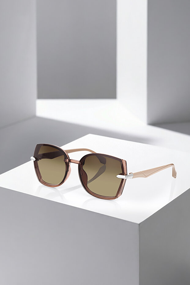 Women's Sunglasses with Uv400 Protection Beige Brown Silver Color Plg-2129C4