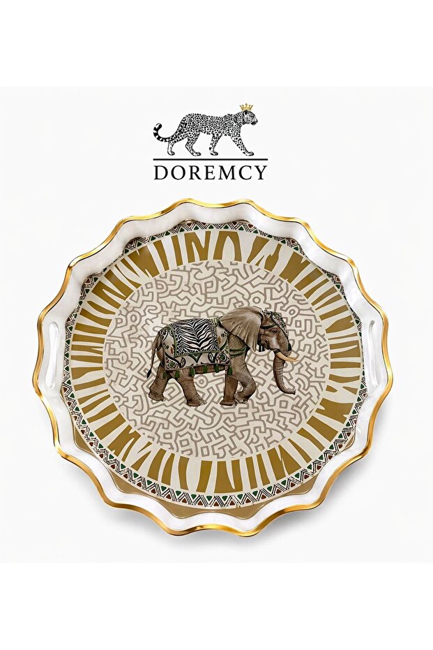 Luxury Glass Surface Presentation Tray 38 cm - Tea and Coffee Serving Tray - Decorative Round Tray with Gold Detail
