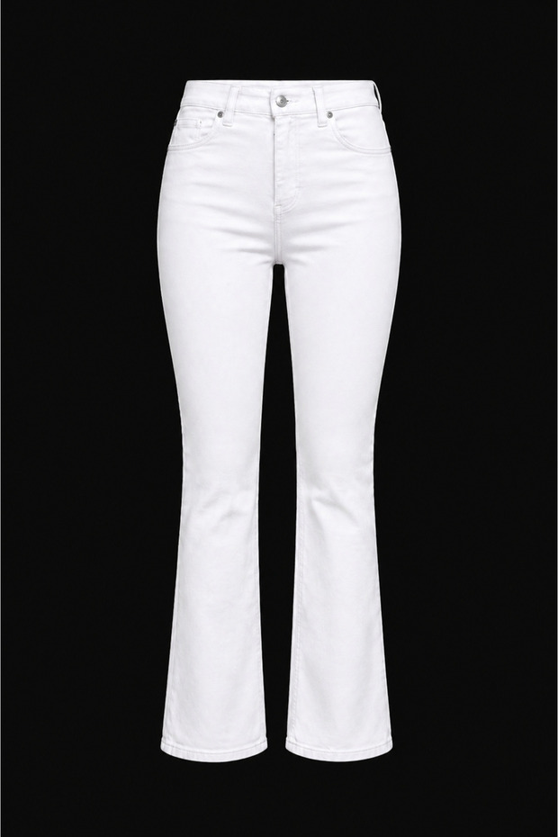 Women's White High Waist Spanish Flare Lycra Cotton Jean Trousers