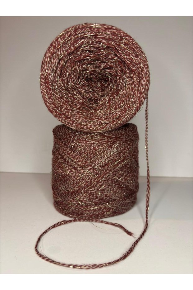 Wine Viscose, Cotton (Muline Yarn), Gold Glitter (100% Organic) (Summer, Seasonal) Knitting Yarn 200Gr