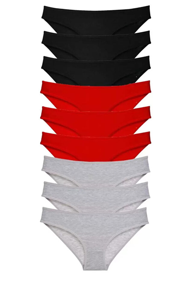 9 Pieces Super Eco Set Lycra Women's Slip Panties Black Red Gray