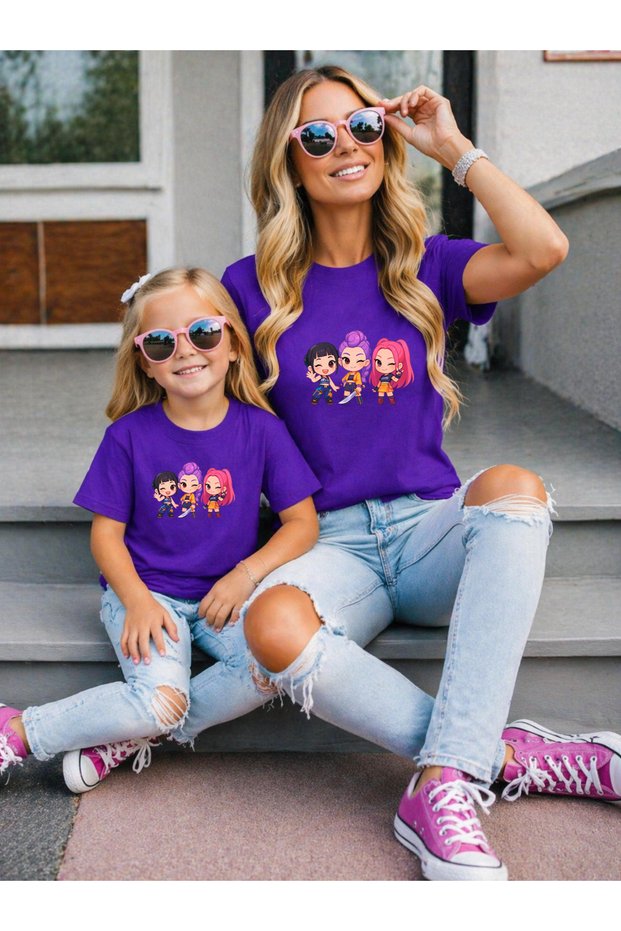 Mother-Daughter Matching Oversize T-Shirt 100% Cotton Printed Comfortable Fit Twin T-Shirt (Single Price)