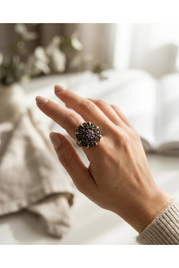 Bronze Vintage Women's Ring Authentic Copper Jewelry Zircon Inlaid Lilac Princess Model Adjustable
