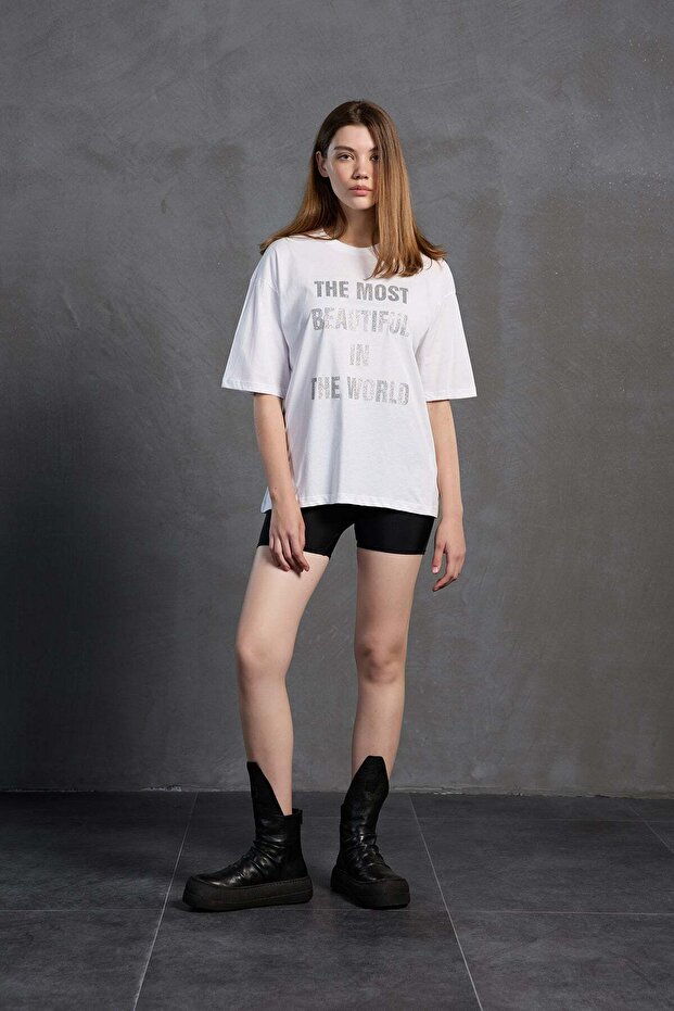White Slogan Oversize T-Shirt 18169