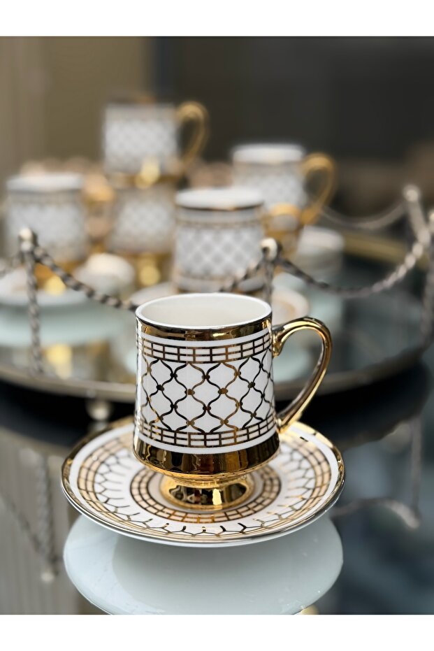 6-Person Porcelain Goldy Coffee Cup Set