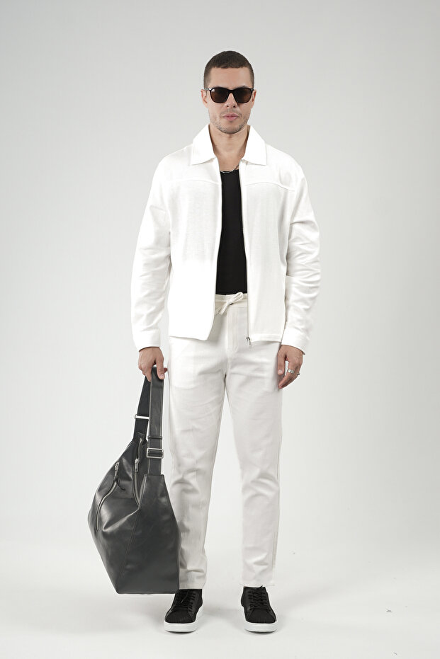 Trend Biz Regular Fit Zippered Linen Bottom Top Men's Set