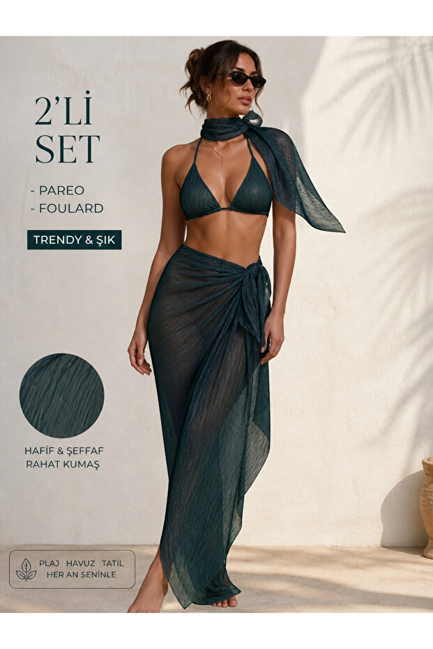 Women's 2-Piece Pareo & Scarf Set – Transparent Lightweight Beach Pareo, Multi-Purpose Shawl/Scarf