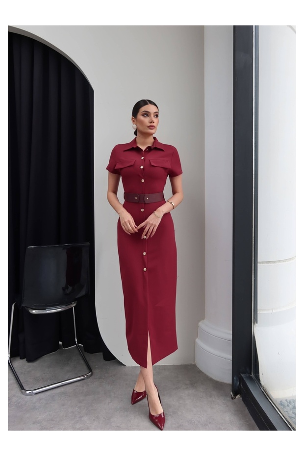Leather Belted Shirt Dress