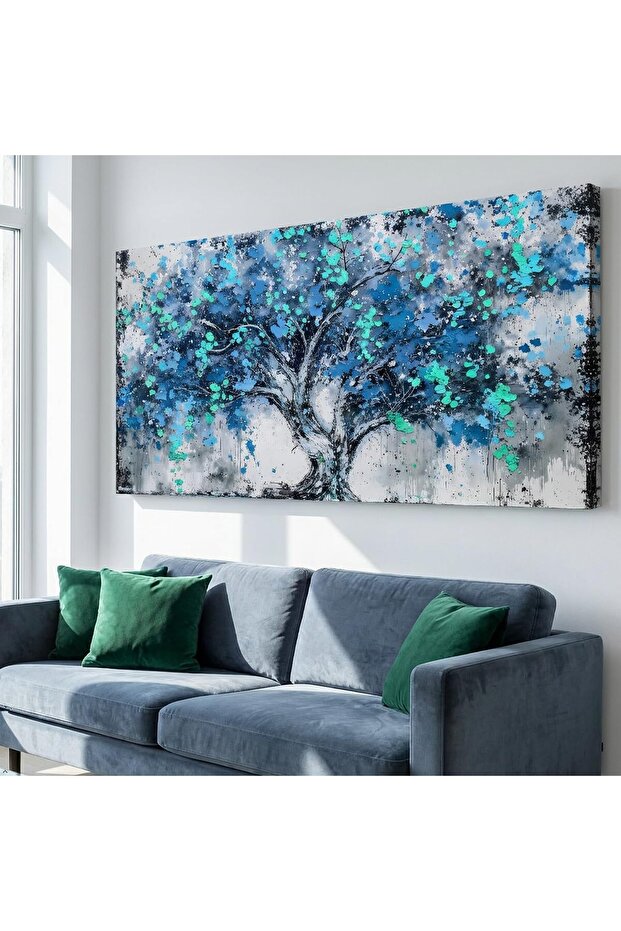 Wall Painting Teal Blue Tree Canvas Art 50x100 cm Modern Decor