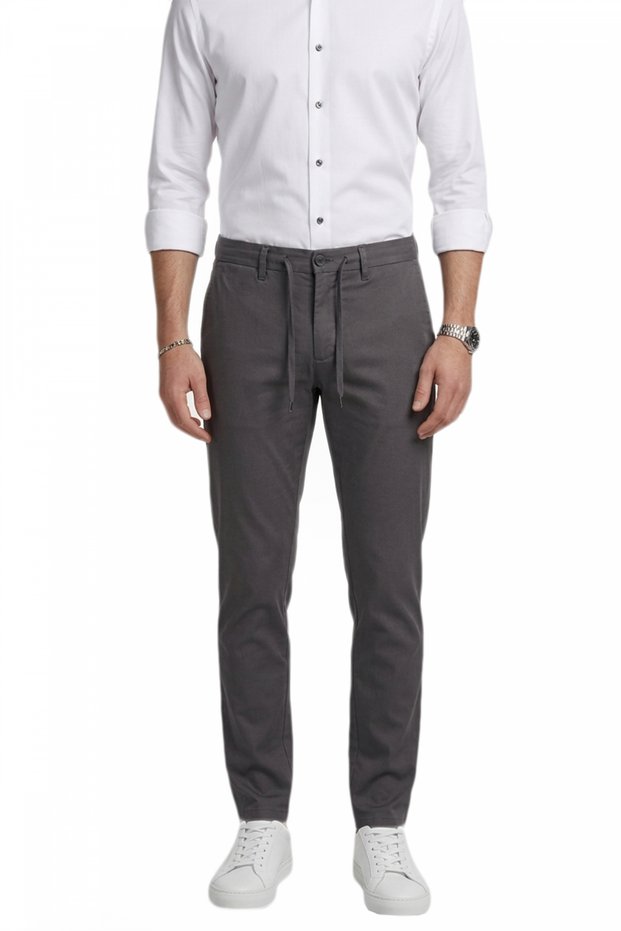 Men's Smoked Flexible Fabric Slim Fit Elastic Waist Casual Sports Trousers 2601070