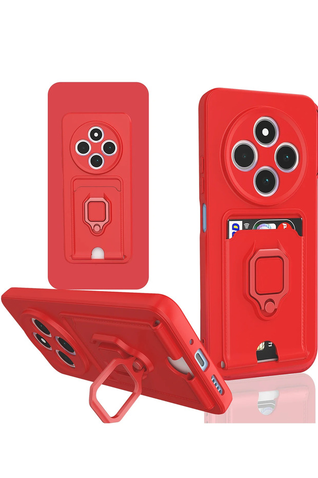 Ilkeshop New Redmi 14C Case Zuma Silicone with Business Card Holder and Ring (181618) - Red