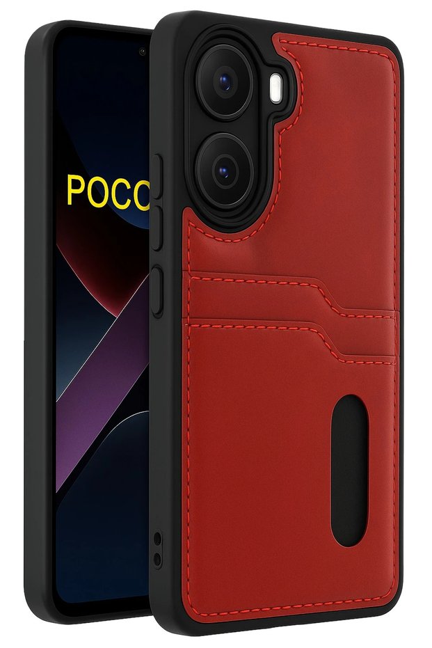 Ilkeshop New Poco X7 Pro Case Sara Leather Case with Business Card Holder (214050) - Red