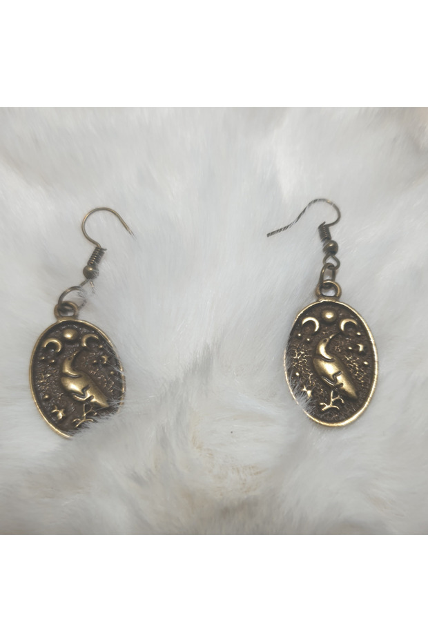 Orora Antique Yellow Color Oval Earring Set with Bird Figure