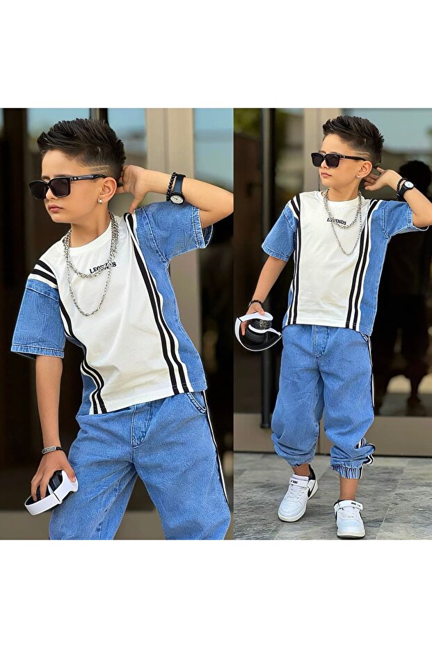Boy's Legends Jeans Garnished Striped Suit