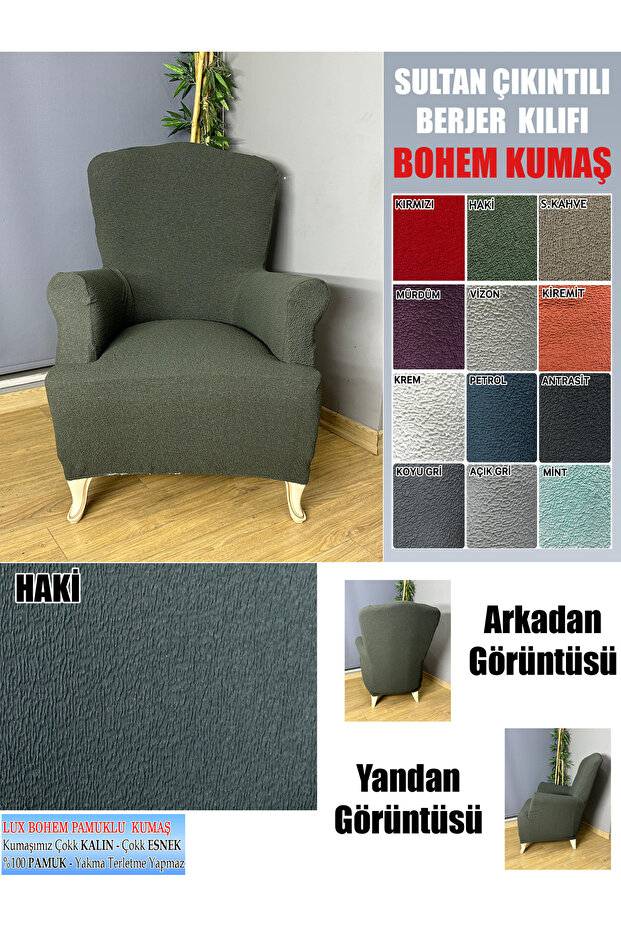Bohem Cotton Fabric Sultan Protrussion Model Complete Dressing Chair Cover, It Is a Thick Fabric.