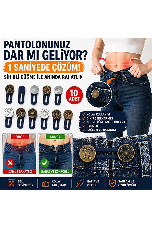 Pants Waist Expander Magic Button 10 Pieces – Metal Button Attachment for Jeans